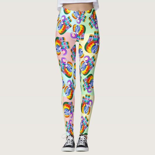 Olifant regenboog kleuren patchwork leggings (Voorkant)