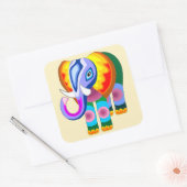Olifant regenboog kleuren patchwork vierkante sticker (Envelop)