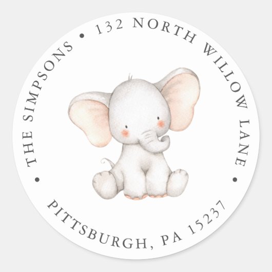 Olifant retouradres Classic Ronde Sticker (Voorkant)