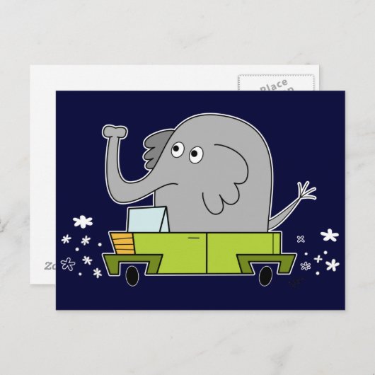 Olifant rijden met een auto - Briefkaart (Voorkant / Achterkant)