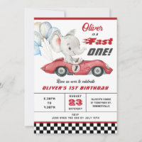 Olifant Rode Race Auto Snel Een 1e Eerste Verjaard