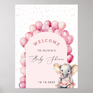 Olifant roze ballon meisje Baby shower welkom Poster