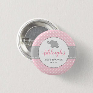 Olifant Roze Grijs Stippen Meisje Baby Shower Ronde Button 3,2 Cm