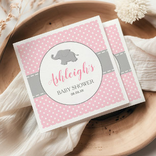 Olifant Roze Grijs Stippen Meisje Baby Shower Servet