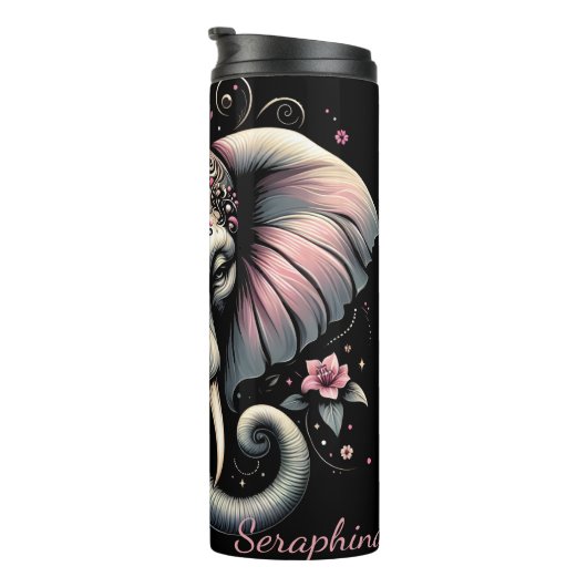 Olifant: roze lotus, bloemenkop thermosbeker (Geroteerd rechts)