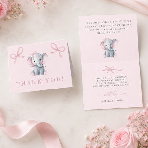 Olifant Roze Strik Baby Girl Shower Bedankkaart