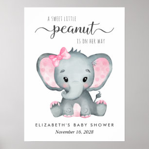 Olifant Roze Waterverf Baby Meisje Douche Welkom Poster