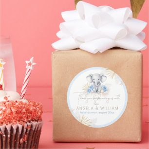 Olifant Safari Boho Blue Bedankt Baby shower Ronde Sticker