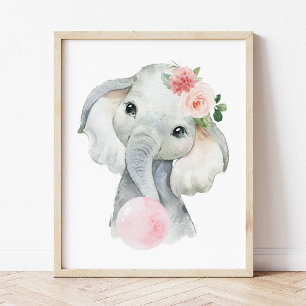 Olifant, Safari, Roze Kauwgom, Meisjeskamer Poster