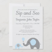 Olifant Sip en zie uitnodigingen in blauw en grijs (Voorkant)