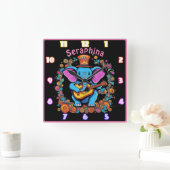 Olifant speelt gitaar in een bloemenveld vierkante klok (Huis)