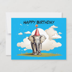 Olifant staand op een stuk graswolken briefkaart