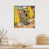 olifant steekt zijn hoofd door het raam poster (Keuken)
