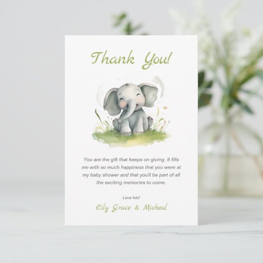 Olifant Theme Baby shower Dank je kaart (Staand voorkant)
