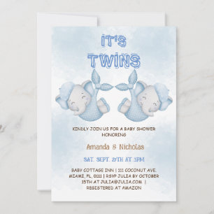 Olifant Tweeling Jongens Stof Blauw Baby Shower Kaart