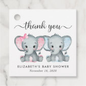 Olifant Twin Baby Meisje Jongen Douche Dank u Bedankjes Labels (Voorkant)