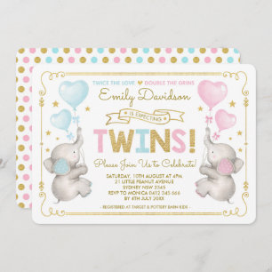 Olifant Twins Baby shower Blauw Roze Goud Jongen M Kaart