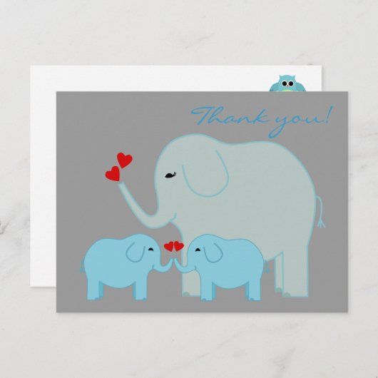 Olifant Twins in blauw Dank u Briefkaart (Voorkant / Achterkant)