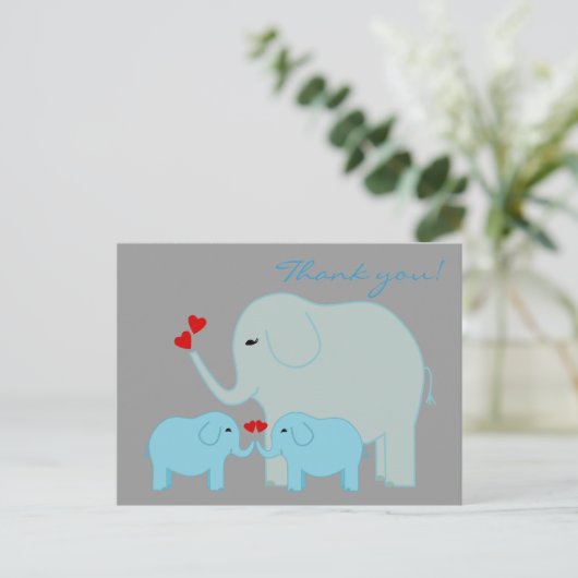 Olifant Twins in blauw Dank u Briefkaart (Staand voorkant)