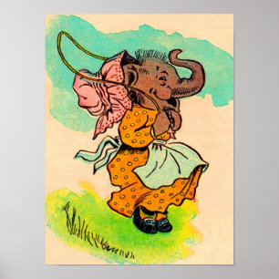 Olifant uit de jaren 30 die touwtje springt poster