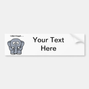 Olifant vergeten grappige grap Cartoon niet Bumpersticker