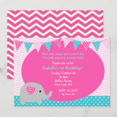 Olifant verjaardagsfeestje uitnodigingen (Voorkant / Achterkant)