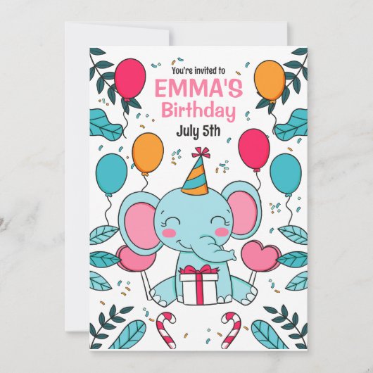 Olifant Verjaardagsuitnodiging, Oerwoud Dieren Kaart (Voorkant)