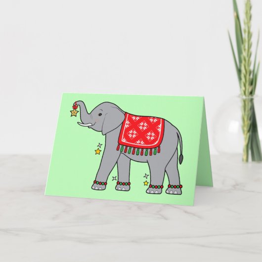 Olifant versierd voor de Feestdagen Kaart (Voorkant)
