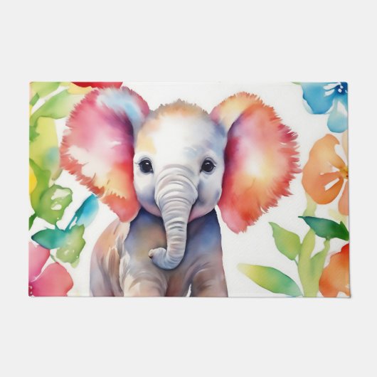 Olifant Vibrant Waterverf Deurmat (Voorkant)