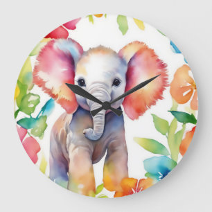 Olifant Vibrant Waterverf Grote Klok