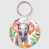 Olifant Vibrant Waterverf Sleutelhanger (Voorkant)