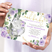 Olifant Violet Paarse Bloemen Tuin Baby shower Kaart
