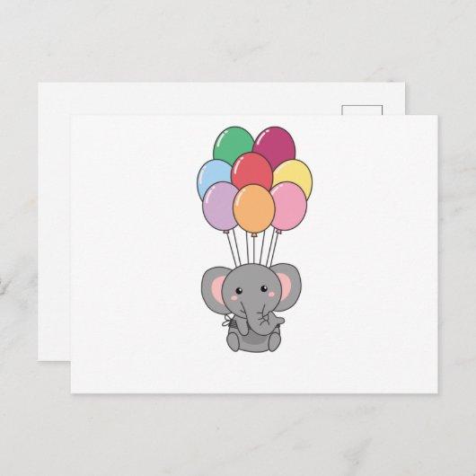 Olifant vliegt op met kleurrijke ballonnen briefkaart (Voorkant / Achterkant)