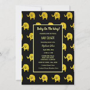 Olifant voor Baby Shower Feestje Dier Goud Glitter Kaart