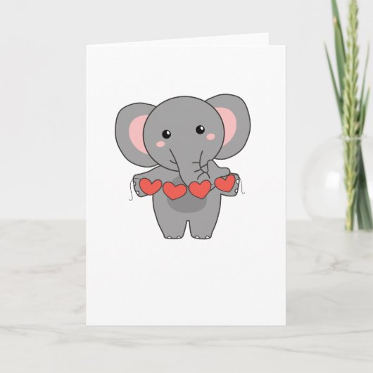 Olifant voor Valentijnsdag Cute Dieren Met Kaart (Voorkant)