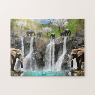 Olifant waterval 2 Easy Brain Art Puzzel Foto