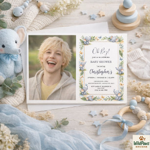Olifant waterverf babyshower voor jongen – Blauwe Kaart