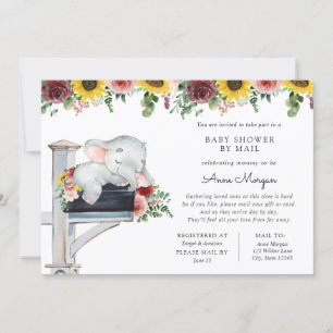 Olifant Zonnebloem en Rozen Baby shower per Mail Kaart