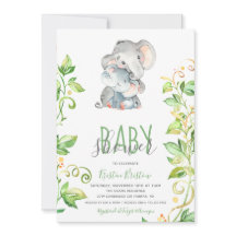 Olifant Zoo Dier Unisex Baby shower Uitnodiging