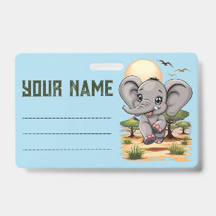 Olifantbaby springt blij in Afrikaanse savanne Badge