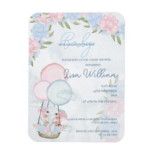 Olifantballonnen Roze Bloemen Baby shower Invite Magneet