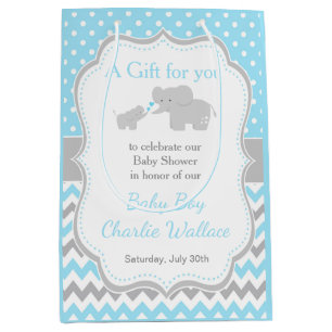 Olifantblauw en grijs Baby shower Dank u Medium Cadeauzakje