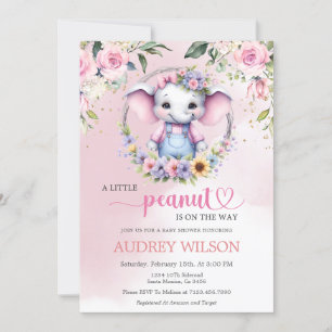 Olifanten Baby shower Roze Bloemen Kaart