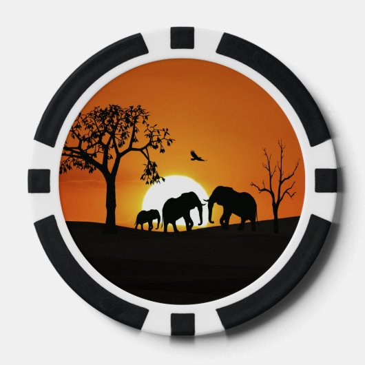 Olifanten bij zonsondergang pokerchips (Voorkant)