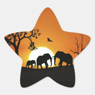 Olifanten bij zonsondergang ster sticker