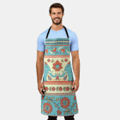 Olifanten, bloemen, etnisch gestreept patroon schort (Gedragen)