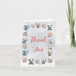 Olifanten Boho Oerwoud Bloemen Grijs Bedankt Card