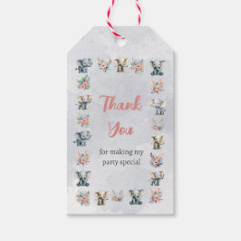 Olifanten & Boho Oerwoud Bloemen op Grijze Verjaar Cadeaulabel