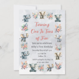 Olifanten & Boho Oerwoud Bloemen op Grijze Verjaar Kaart