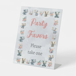 Olifanten & Boho Oerwoud Bloemen op Grijze Verjaar Reclamebord Met Voetstuk